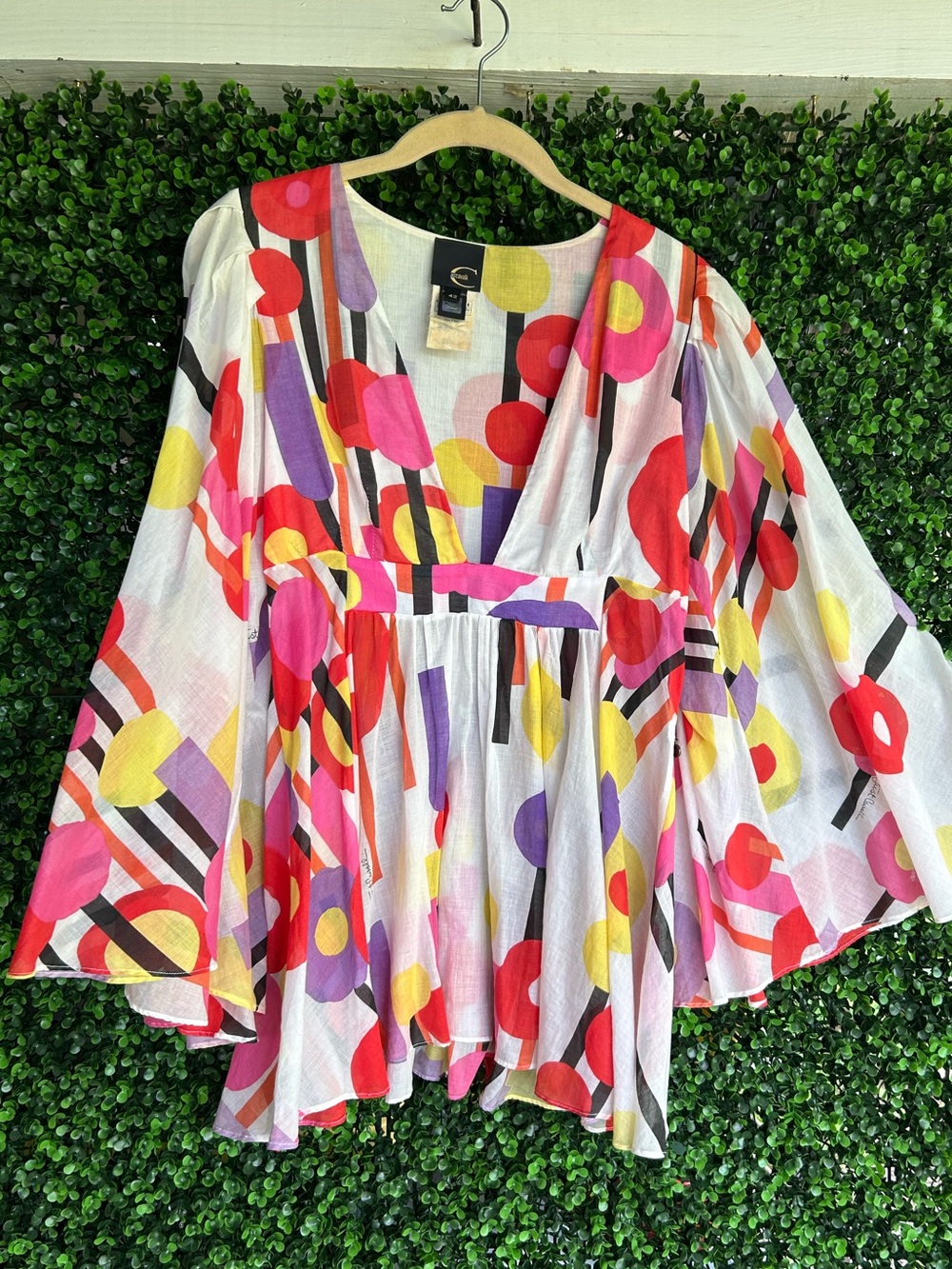 Just Cavalli Multicolor Floral V-Neck Bell Sleeve Tunic